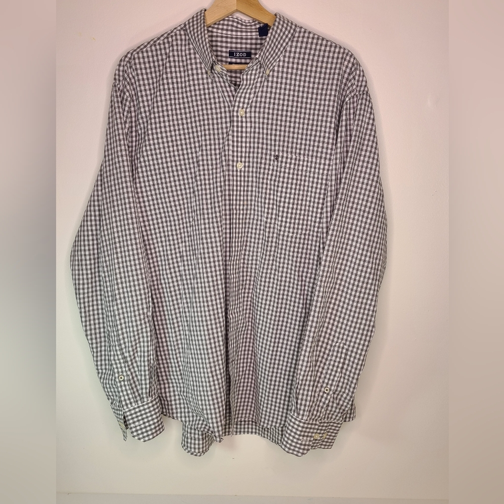 25-2 IZOD Men's Gray & White Checkered Shirt Size L